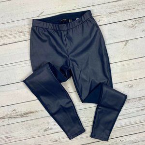 H by Halston Faux Leather Ponte Pants Size 2 Womens Pull On Skinny Knit Coated